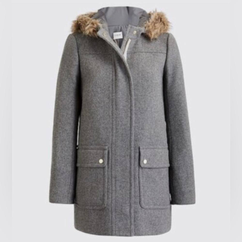 J. Crew Mercantile Heather Gray Vail Wool-Blend Hooded Parka‎ Coat size 4